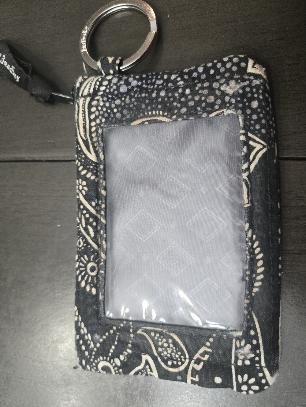 Vera Bradley Black and Cream Paisley Quilted ID Holder with Keyring